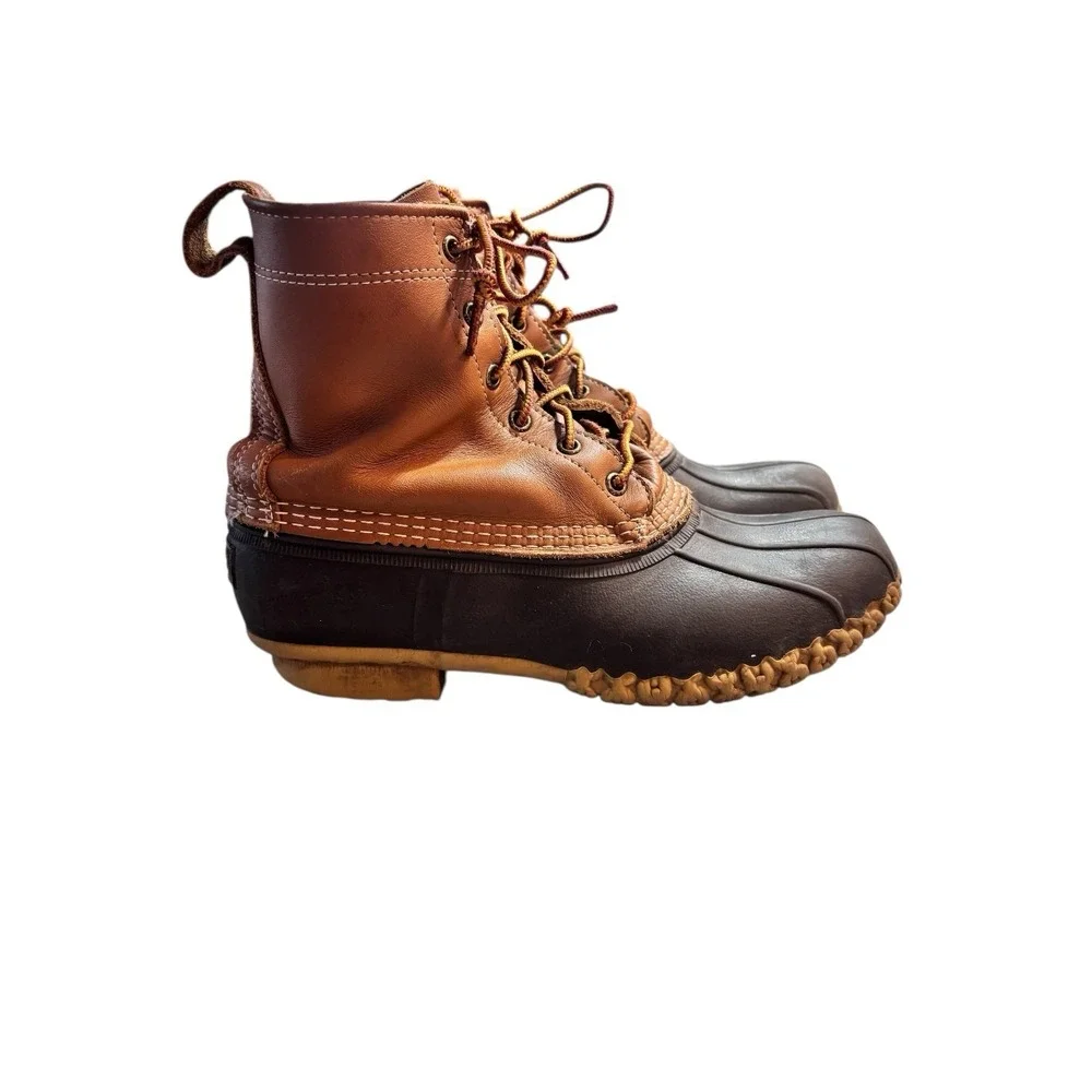 L.L.Bean Duck Boots Womens Size 8 Chain‎ Tread Brown Leather Made in Maine US